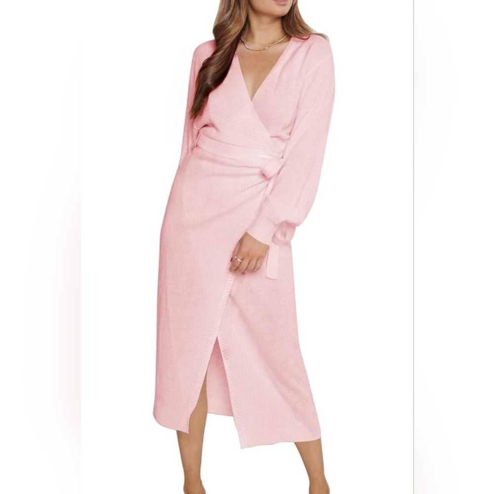 Women's Pink Wrap Midi Dress